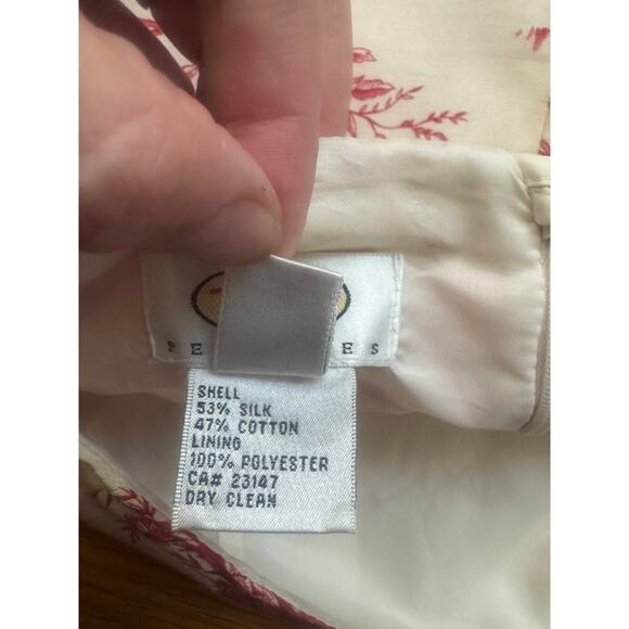 Vintage Talbots | Red + Beige Silk-Blend Toile Pencil Skirt | Size 2P - Picture 7 of 7